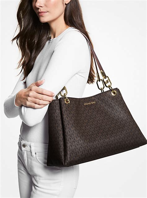 michael kors trisha large logo shoulder bag|trisha leather shoulder bag.